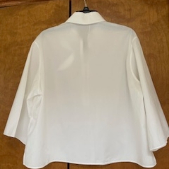 Akris , 8, White Zipper-Front Sculptural Sleeve Blouse - Picture 3 of 4